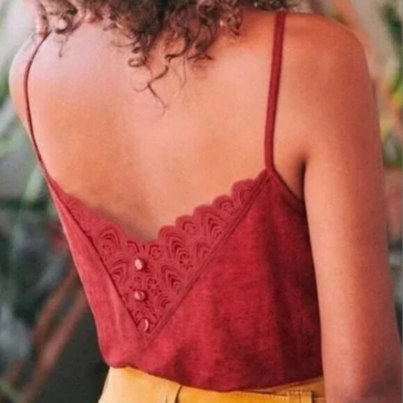 Sezane 100% Linen Elise Tank Top Lace Button Back Size XS French V-Neck Basic - Picture 11 of 11
